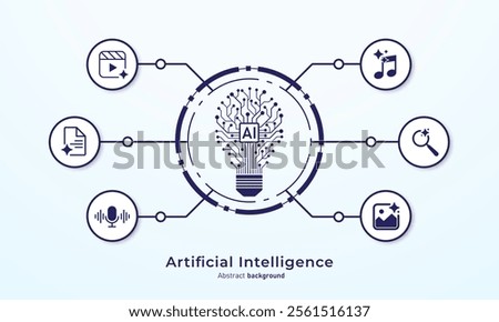 Concept of Artificial intelligence. AI technology for big data analytics and generate ideas. Creating innovation from machine learning. AI and Neural networks. Vector illustration.