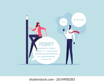 Concept of artificial intelligence in business, prompt-engineer writing a prompt, creating content using a generative AI model, artificial intelligence development
