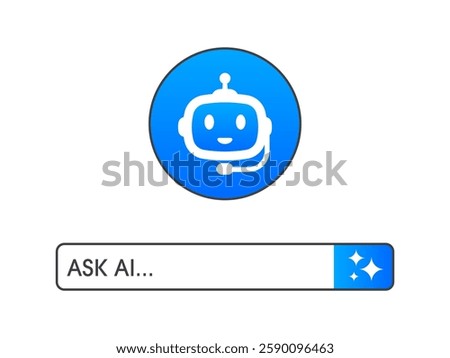 Concept of Artificial intelligence. Chatbot and AI Assistant. Search engine bar and Robot. Input prompt as commands for search and analysis by AI. Vector illustration.