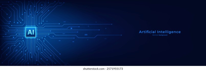 Concept of Artificial intelligence. Chip processor on circuit motherboard. Modern futuristic design background. Big Data and Machine Learning. Vector illustration.