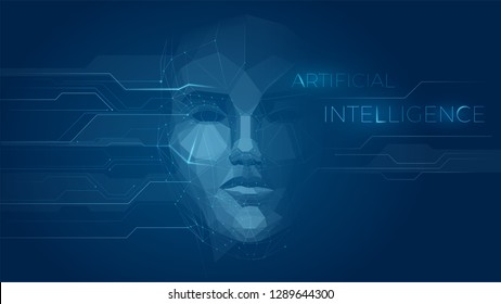 Concept of artificial intelligence face, robot face combined with electronic circuit, machine learning, cyber mind education