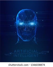 Concept of artificial intelligence face, robot face combined with electronic circuit, machine learning, cyber mind education