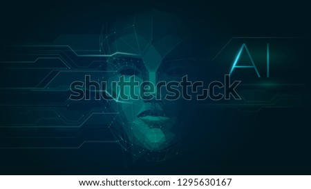 Concept of artificial intelligence face, robot face combined with electronic circuit, machine learning, cyber mind education