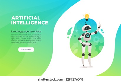 Concept of Artificial Intelligence, futuristic cyberpunk design, cyborgs work on surrealistic project, modern nano technology for website and mobile website. Landing page template