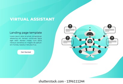 Concept of Artificial Intelligence, futuristic design, cyborgs works on surrealistic project, modern nano technology for website and mobile website. Landing page template