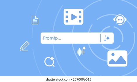 Concept of Artificial intelligence. Generate AI bar with an idea icons. Input prompt as commands for create ideas. Chat with AI. Vector illustration.