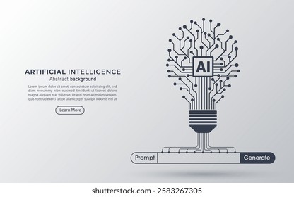 Concept of Artificial intelligence. Generative AI from prompt. Innovations and ideas generated by machine learning. Big data and large language model. Vector illustration.