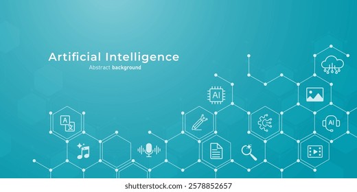 Concept of Artificial intelligence. Hexagonal molecules and ai icon abstract background for innovation technology, and Machine learning technology vector illustration.