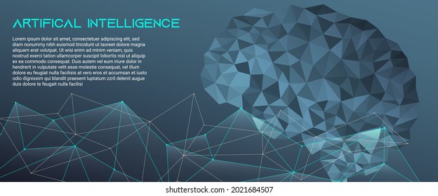 Concept, artificial intelligence. Human brain concept. Linear isolated editable illustration in low poly style. Design template for web banner and social media. Copy space