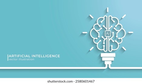 Concept of Artificial intelligence. Light bulb with Digital brain. Idea and Innovation from Artificial Intelligence. Technology concept design. Big data and Machine learning.  vector illustration.