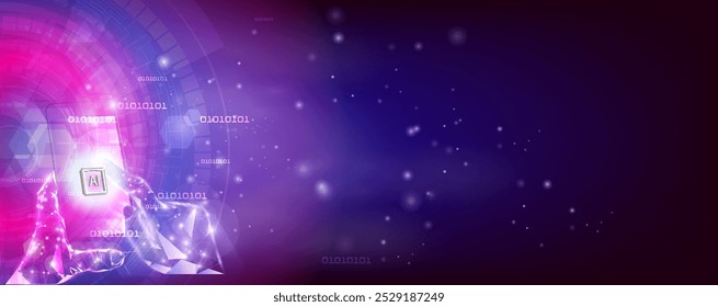 The concept of artificial intelligence technology. Mobile phones work together with artificial intelligence technology to help send and receive information through the Internet with maximum efficiency