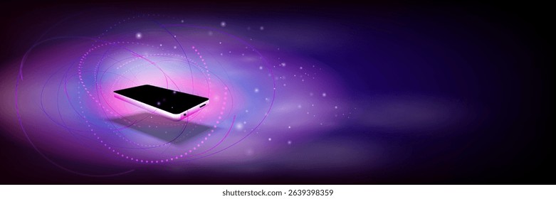 The concept of artificial intelligence technology. Mobile phones work together with  technology to help send and receive information,Vector  fantastic style