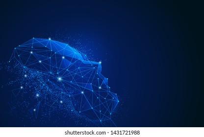 concept of artificial intelligence technology, polygonal face with futuristic element