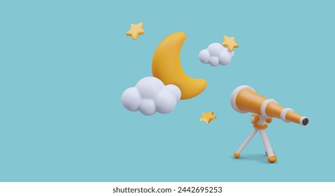 Concept of astronomical observations in plasticine style. 3D telescope
