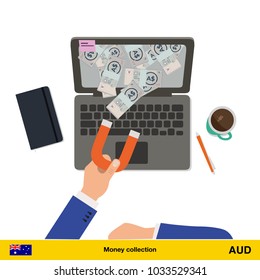 Concept of attracting investments.  Australian dollar banknote. Business concept vector illustration.