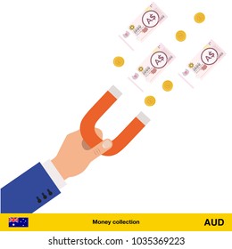 Concept of attracting investments.  Australian dollar banknote. Business concept vector illustration.

