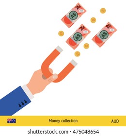 Concept of attracting investments. Australian Dollar banknote. Business concept vector illustration.