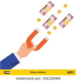 Concept of attracting investments. Dirham banknote. Business concept vector illustration.
