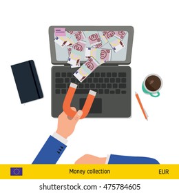 Concept of attracting investments. Euro banknote. Business concept vector illustration.