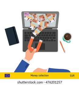 Concept of attracting investments. Euro banknote. Business concept vector illustration.