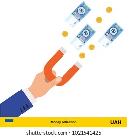 Concept of attracting investments.  hryvnia banknote. Business concept vector illustration.