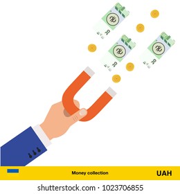 Concept of attracting investments.  hryvnia banknote. Business concept vector illustration.