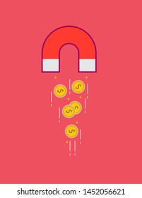 Concept of attracting investments. Money business success dollar magnet. Flat design, vector illustration