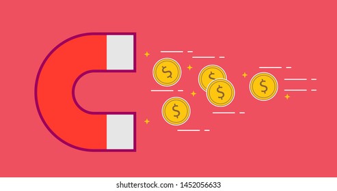 Concept of attracting investments. Money business success dollar magnet. Flat design, vector illustration