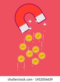 Concept of attracting investments. Money business success dollar magnet. Flat design, vector illustration