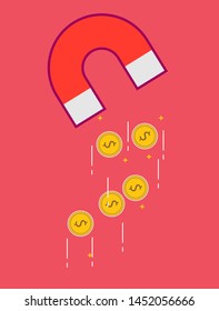 Concept of attracting investments. Money business success dollar magnet. Flat design, vector illustration