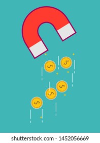 Concept of attracting investments. Money business success dollar magnet. Flat design, vector illustration