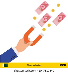 Concept of attracting investments. Pakistan rupee banknote. Business concept vector illustration.

