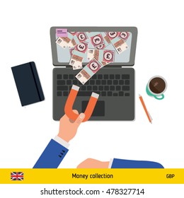 Concept of attracting investments. Pound banknote. Business concept vector illustration.