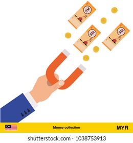 Concept of attracting investments.  Ringgit banknote. Business concept vector illustration.