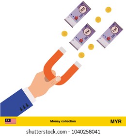 Concept of attracting investments.  Ringgit banknote. Business concept vector illustration.