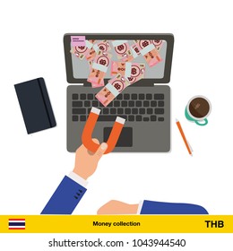 Concept of attracting investments. Thai baht banknote. Business concept vector illustration.

