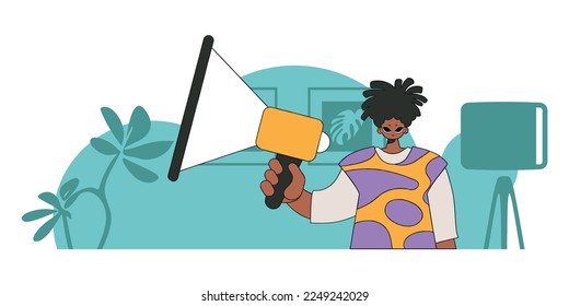 Concept Attraction and search of personnel. A guy with a megaphone, symbolizing the search for people in the labor market.