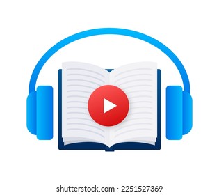 Concepto de audiolibro para página web, banner, medios sociales. Ilustración vectorial.