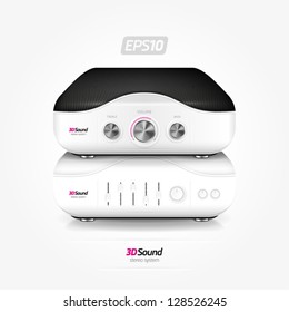 Concept audio player with knobs and speaker