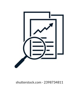 The concept of audit, document verification, increasing statistics and income. Vector linear icon isolated on white background.