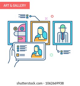 The concept of augmented reality in art and gallery with mobile phones collects information from art painting. 