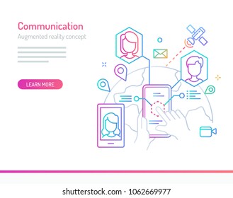 El concepto de realidad aumentada en la comunicación global. Línea gruesa con ilustraciones vectoriales de degradado de color.