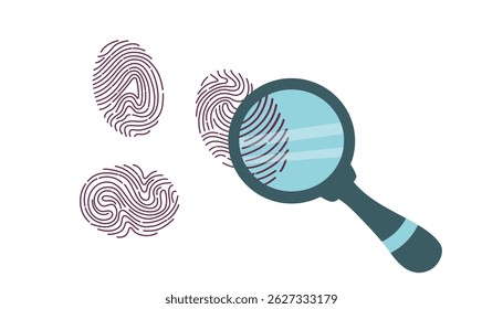 The concept of authentication and technology. Background with magnifier and fingerprints. Concept of personal id identity, unique touch id. Vector hand drawn banner.