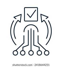 Concept of automation of electronic systems. Vector linear icon isolated on white background.