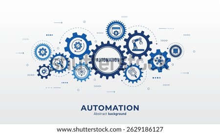 Concept of Automation and IOT software. Automation icon with Rotating mechanism of round parts. AI Technology and innovation background. Enhanced productivity and improvements. Vector illustration.