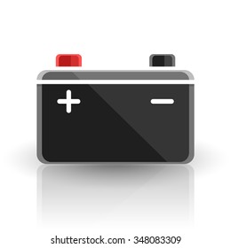 Concept automotive 12 volt car battery design on white background. Vector illustration.