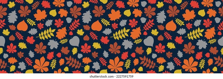 Concept of autumn background with leaves. Seamless pattern. Panoramic header. Vector