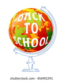 Concept autumn school. Child's drawing on a white background. Sphere of autumn maple 
leaves, abstract colored globe. Stock vector illustration