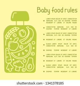 Concept of baby food rules poster. There is space for your text. Suitable for advertising