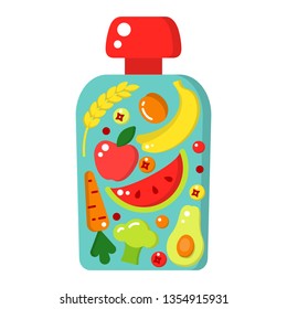 Concept of baby puree composition in flat style. Cartoon style vector illustration. Suitable for advertising